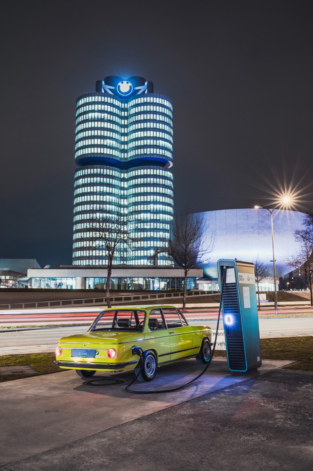 BMW 2002te charging at BMW Headquarters Munich